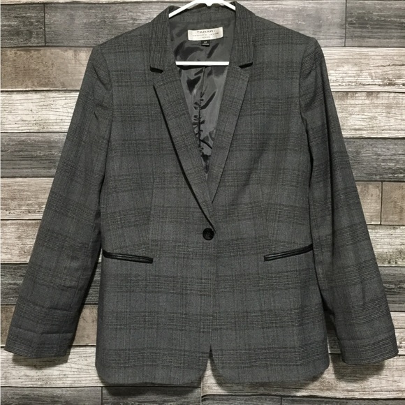 Tahari Plaid Blazer Jacket Women’s 12P Gray One Button Career Business - Picture 5 of 10